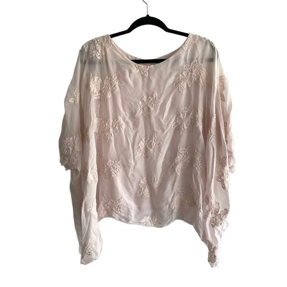 𝅺LUISA RICCI Italy Silk Floral Embroidered Oversized Blouse Pink M - Picture 3 of 6